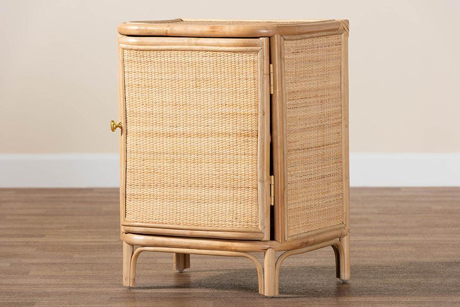 bali & pari Kiara Bohemian Natural Rattan Nightstand FredCo