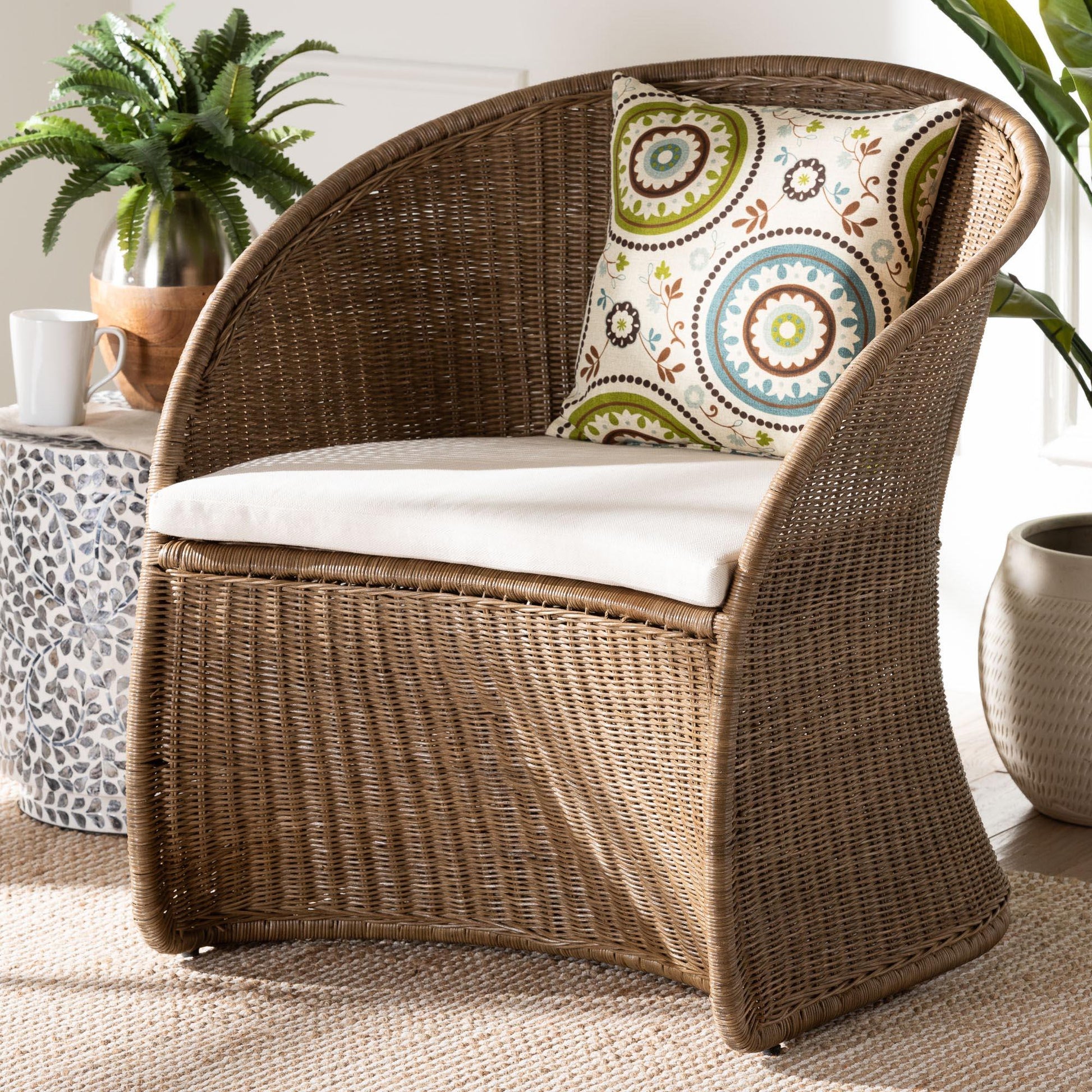 bali & pari Kintamani Bohemian Greywashed Rattan Accent Chair FredCo