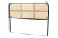bali & pari Lainer Modern Bohemian Black Finished Bayur Wood and Natural Rattan Queen Size Headboard FredCo