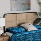 bali & pari Lainer Modern Bohemian Black Finished Bayur Wood and Natural Rattan Queen Size Headboard FredCo