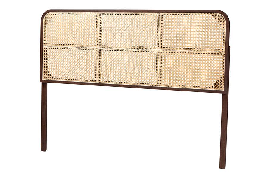 bali & pari Lainer Modern Bohemian Dark Brown Finished Bayur Wood and Natural Rattan Queen Size Headboard FredCo