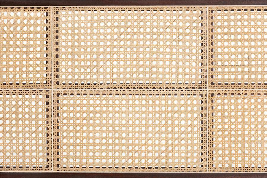 bali & pari Lainer Modern Bohemian Dark Brown Finished Bayur Wood and Natural Rattan Queen Size Headboard FredCo