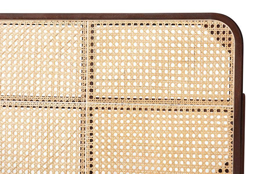 bali & pari Lainer Modern Bohemian Dark Brown Finished Bayur Wood and Natural Rattan Queen Size Headboard FredCo