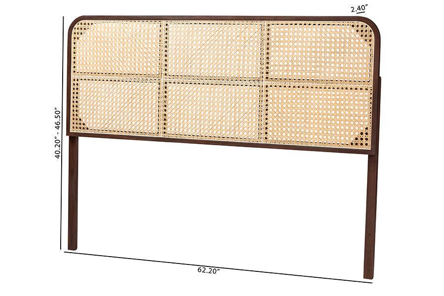 bali & pari Lainer Modern Bohemian Dark Brown Finished Bayur Wood and Natural Rattan Queen Size Headboard FredCo