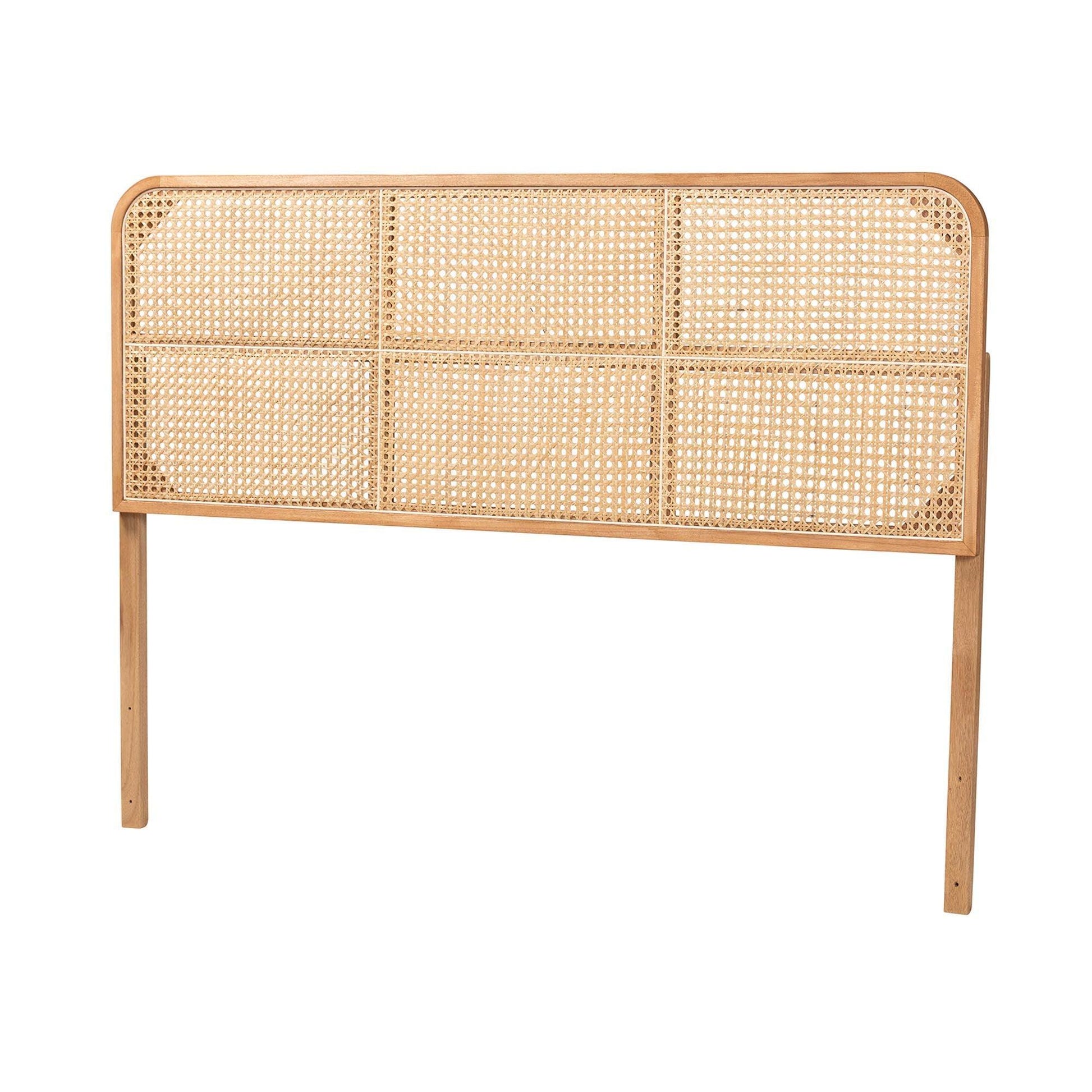 bali & pari Lainer Modern Bohemian Natural Brown Finished Bayur Wood and Rattan Queen Size Headboard FredCo
