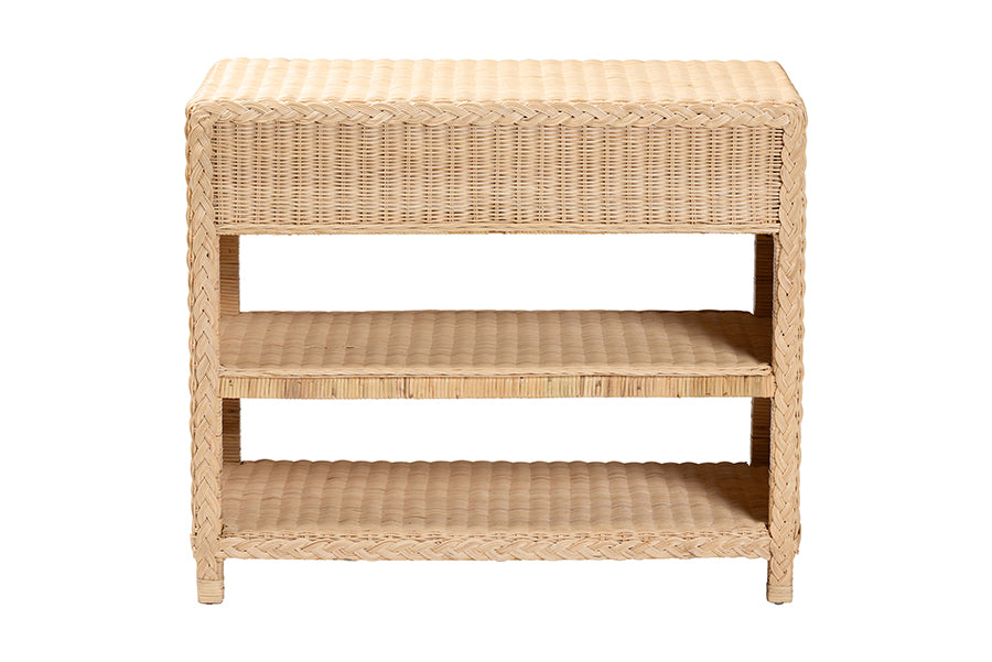 bali & pari Lanica Braided Natural Rattan Console Table with Drawers and Shelves - Coastal Style Storage Cabinet for Entryway, Living Room, or Bedroom, 35" FredCo