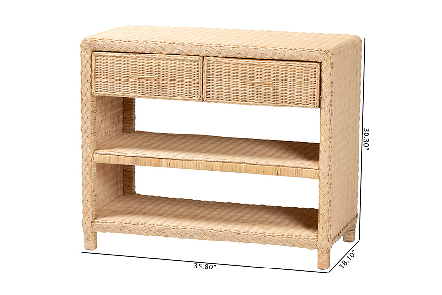 bali & pari Lanica Braided Natural Rattan Console Table with Drawers and Shelves - Coastal Style Storage Cabinet for Entryway, Living Room, or Bedroom, 35" FredCo