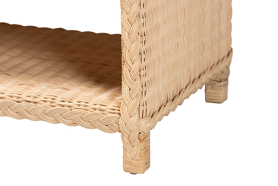 bali & pari Lanica Braided Natural Rattan Console Table with Drawers and Shelves - Coastal Style Storage Cabinet for Entryway, Living Room, or Bedroom, 35" FredCo