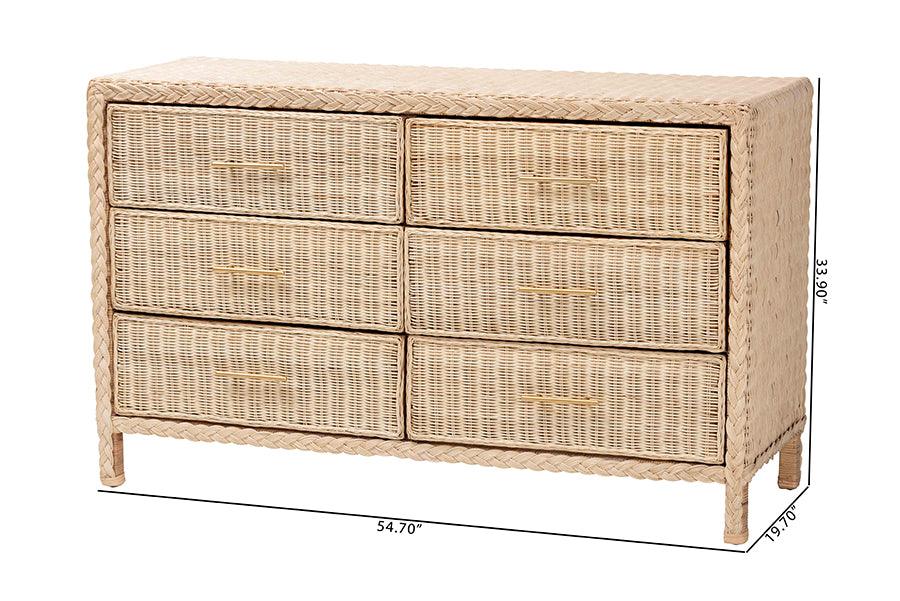 bali & pari Lanica Japandi Sun-Bleached Braided Rattan 6-Drawer Dresser FredCo