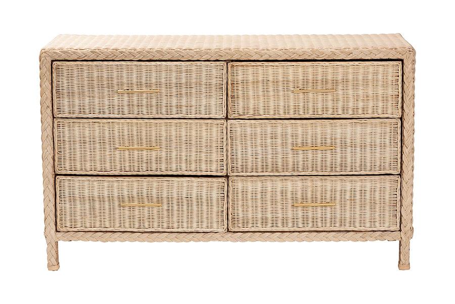 bali & pari Lanica Japandi Sun-Bleached Braided Rattan 6-Drawer Dresser FredCo