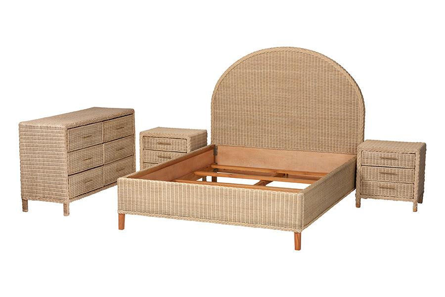 bali & pari Lanica Japandi Sun-Bleached Braided Rattan Queen Size 4-Piece Bedroom Set FredCo