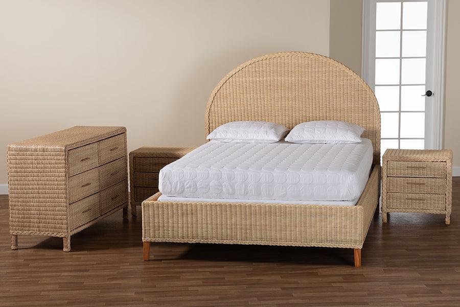 bali & pari Lanica Japandi Sun-Bleached Braided Rattan Queen Size 4-Piece Bedroom Set FredCo