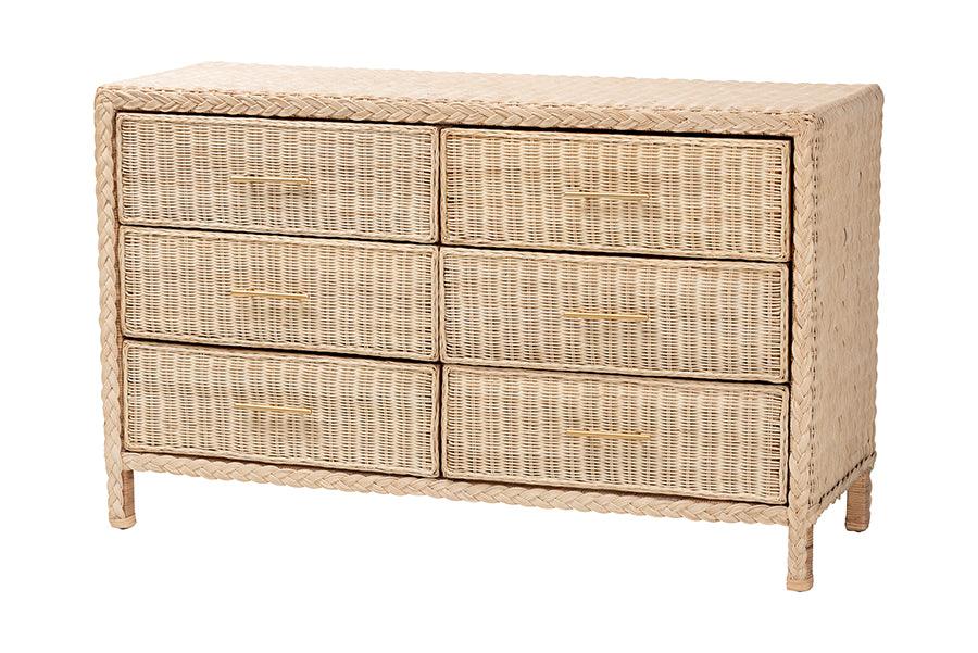 bali & pari Lanica Japandi Sun-Bleached Braided Rattan Queen Size 4-Piece Bedroom Set FredCo