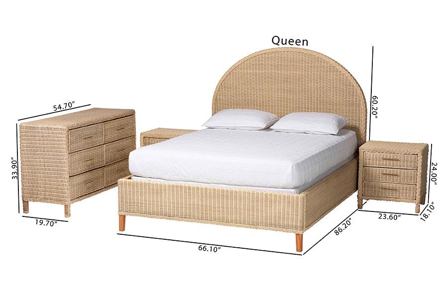 bali & pari Lanica Japandi Sun-Bleached Braided Rattan Queen Size 4-Piece Bedroom Set FredCo