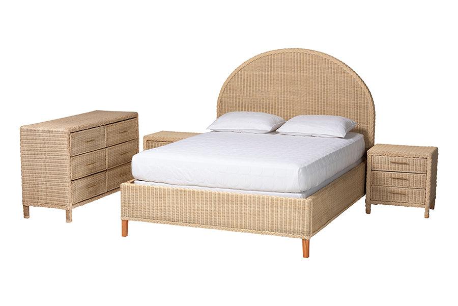 bali & pari Lanica Japandi Sun-Bleached Braided Rattan Queen Size 4-Piece Bedroom Set FredCo
