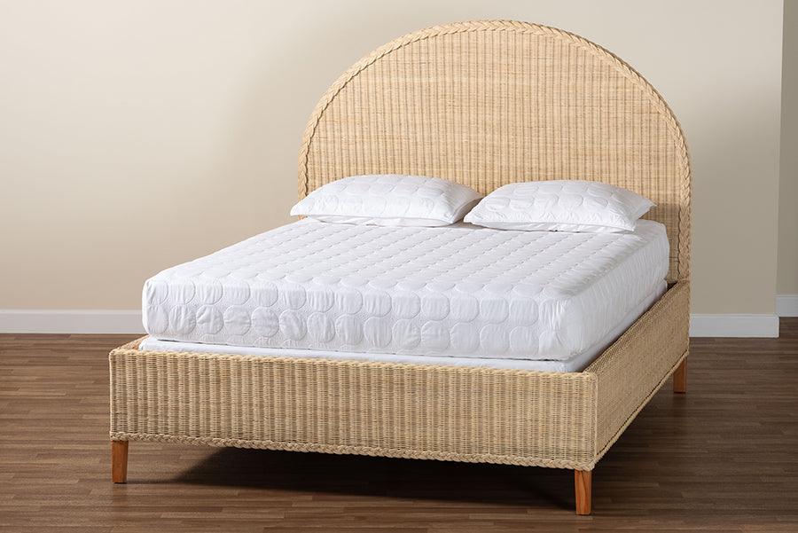 bali & pari Lanica Japandi Sun-Bleached Braided Rattan Queen Size Bed FredCo