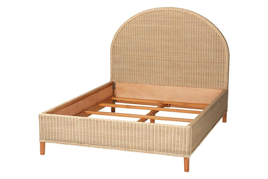 bali & pari Lanica Japandi Sun-Bleached Braided Rattan Queen Size Bed FredCo