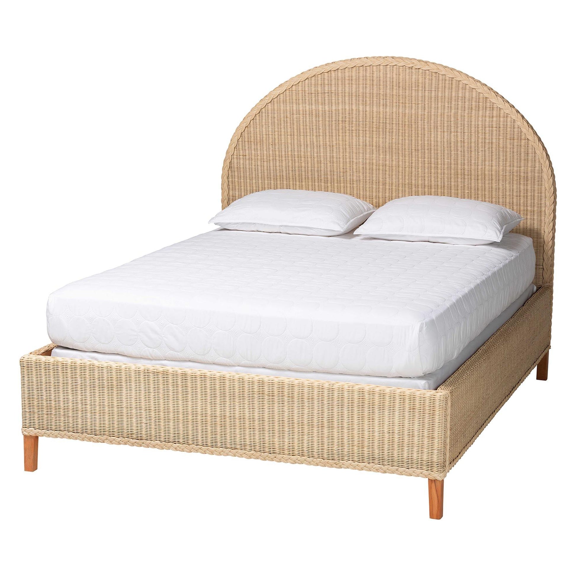 bali & pari Lanica Japandi Sun-Bleached Braided Rattan Queen Size Bed FredCo