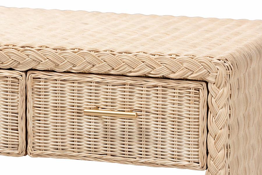 bali & pari Lanica Japandi Sun Bleached Rattan 2-Drawer Console Table FredCo