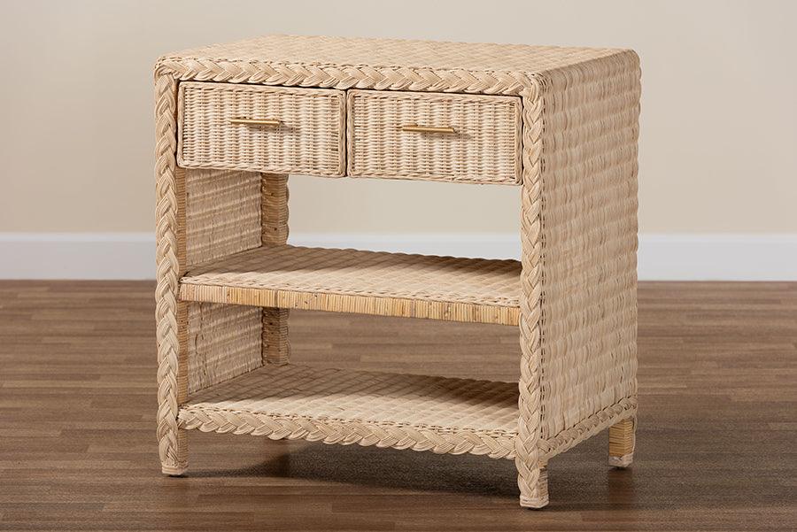 bali & pari Lanica Japandi Sun Bleached Rattan 2-Drawer Console Table FredCo