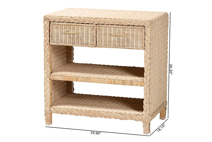bali & pari Lanica Japandi Sun Bleached Rattan 2-Drawer Console Table FredCo
