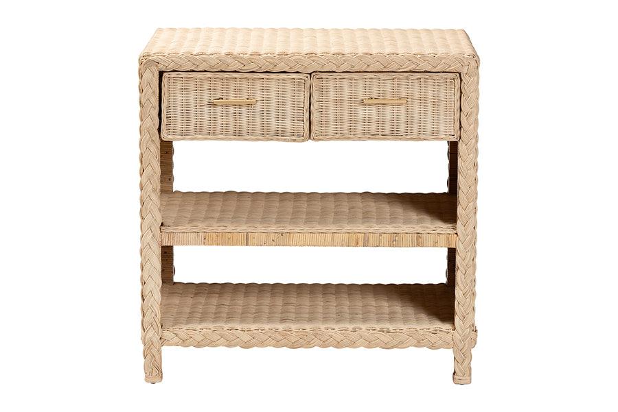 bali & pari Lanica Japandi Sun Bleached Rattan 2-Drawer Console Table FredCo