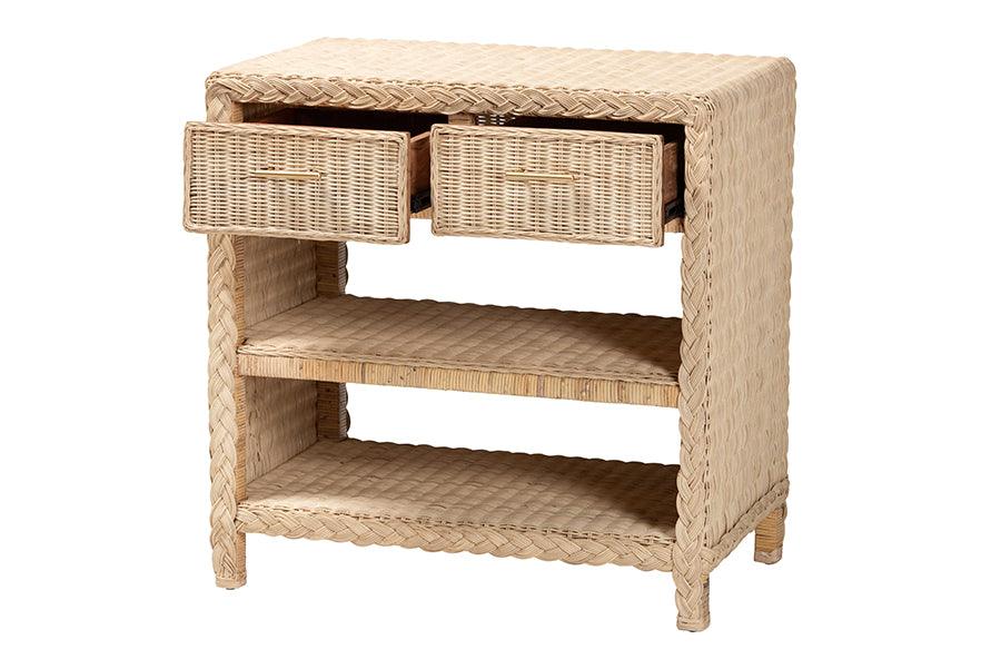 bali & pari Lanica Japandi Sun Bleached Rattan 2-Drawer Console Table FredCo