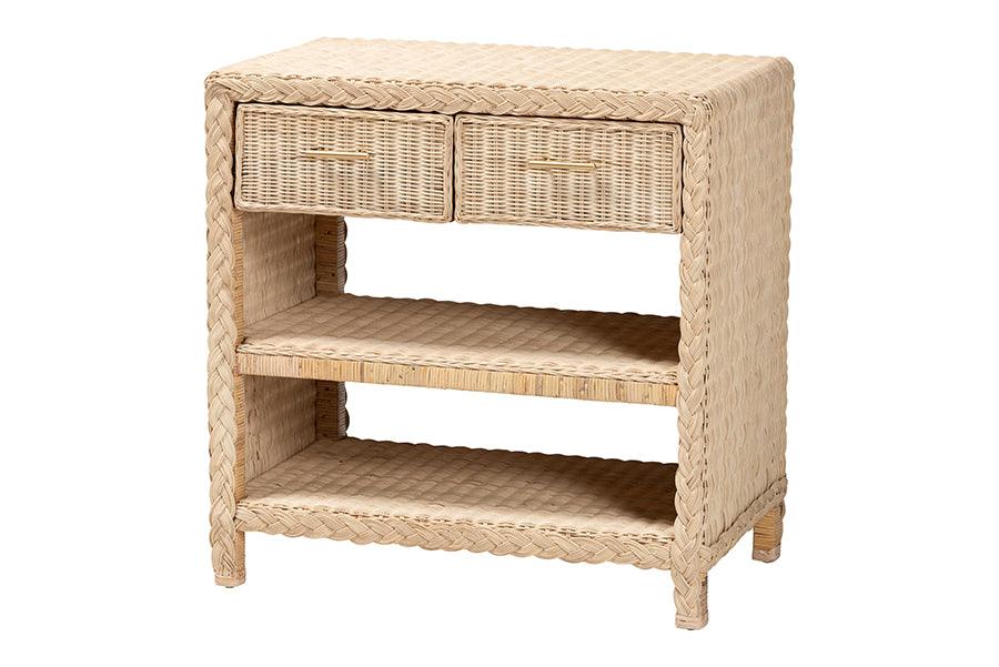 bali & pari Lanica Japandi Sun Bleached Rattan 2-Drawer Console Table FredCo