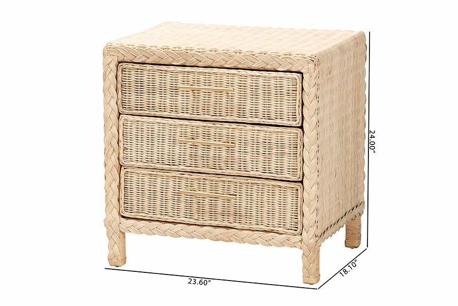 bali & pari Lanica Japandi Sun Bleached Rattan 3-Drawer Nightstand FredCo