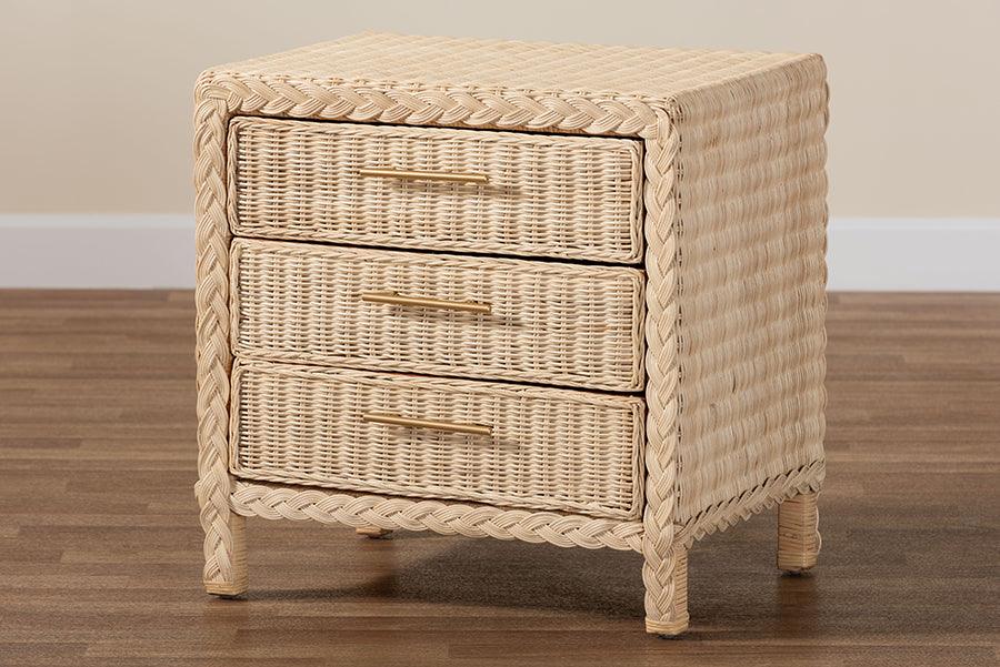 bali & pari Lanica Japandi Sun Bleached Rattan 3-Drawer Nightstand FredCo