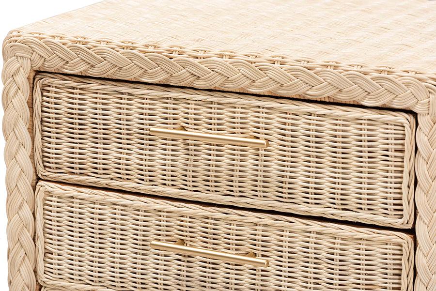 bali & pari Lanica Japandi Sun Bleached Rattan 3-Drawer Nightstand FredCo