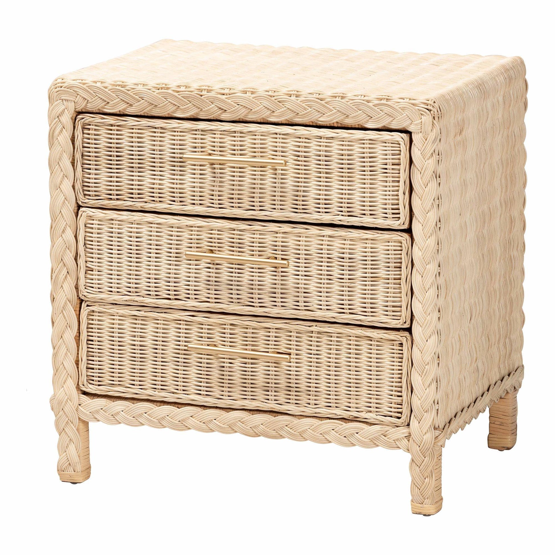 bali & pari Lanica Japandi Sun Bleached Rattan 3-Drawer Nightstand FredCo