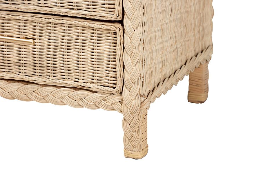 bali & pari Lanica Japandi Sun Bleached Rattan 3-Drawer Nightstand FredCo