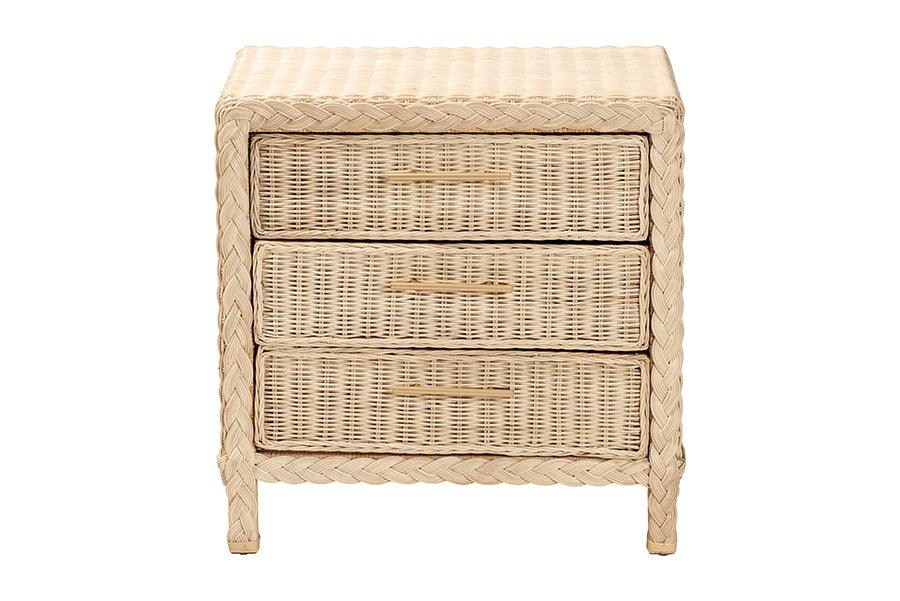bali & pari Lanica Japandi Sun Bleached Rattan 3-Drawer Nightstand FredCo