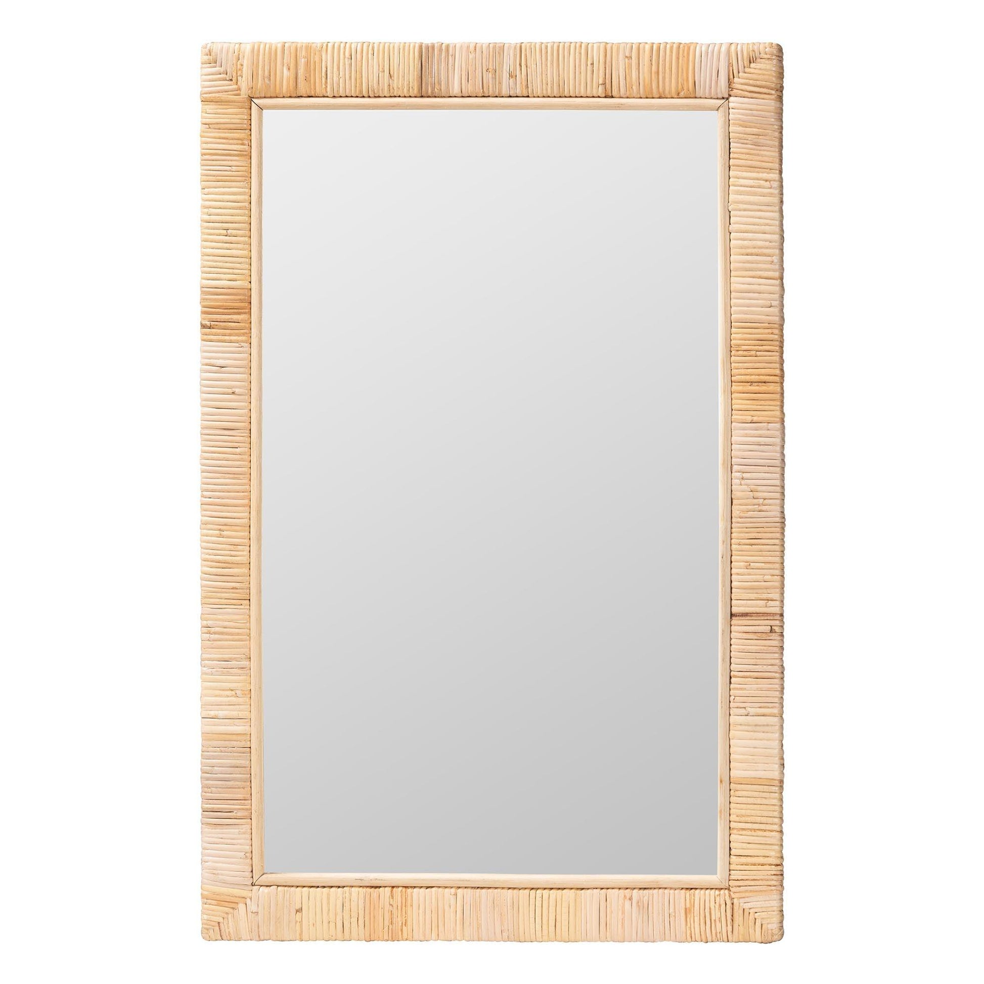 bali & pari Lankston Bohemian Natural Rattan Rectangle Accent Wall Mirror FredCo
