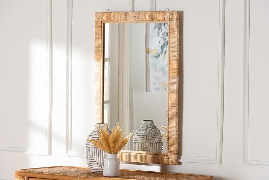 bali & pari Lankston Bohemian Natural Rattan Rectangle Accent Wall Mirror FredCo