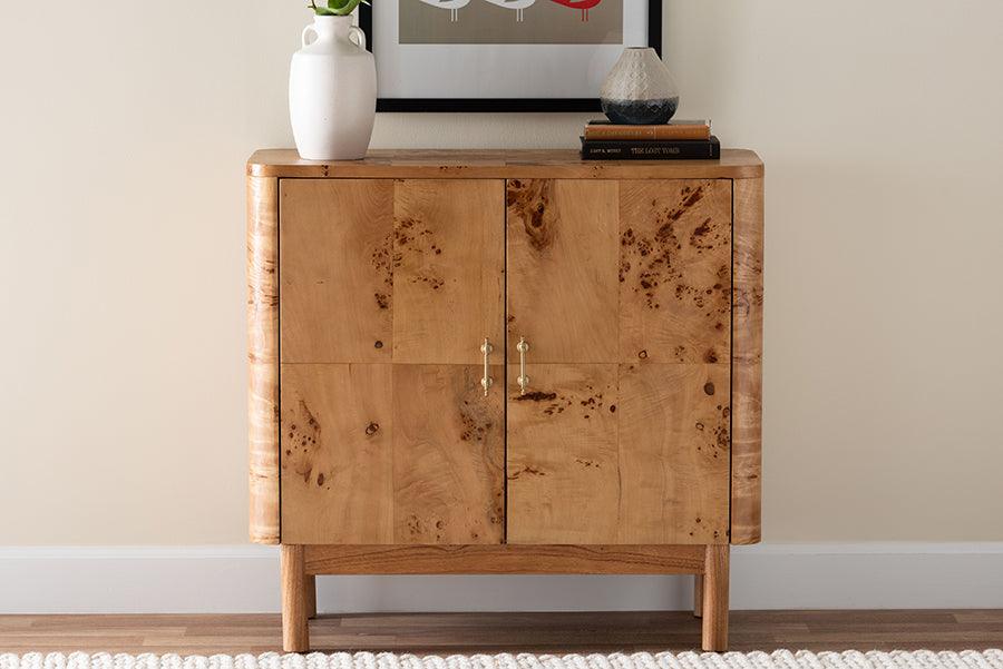 bali & pari Latika Modern and Contemporary Natural Mappa Burl Wood Storage Cabinet FredCo