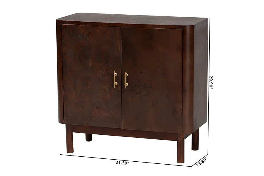 bali & pari Latika Real Burl Wood Storage Cabinet in Dark Walnut Brown - Modern Accent Cupboard with Double Doors and Brass Handles, Elegant Sideboard for Entryway, Living Room, or Dining Area FredCo