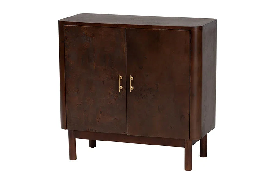bali & pari Latika Real Burl Wood Storage Cabinet in Dark Walnut Brown - Modern Accent Cupboard with Double Doors and Brass Handles, Elegant Sideboard for Entryway, Living Room, or Dining Area FredCo