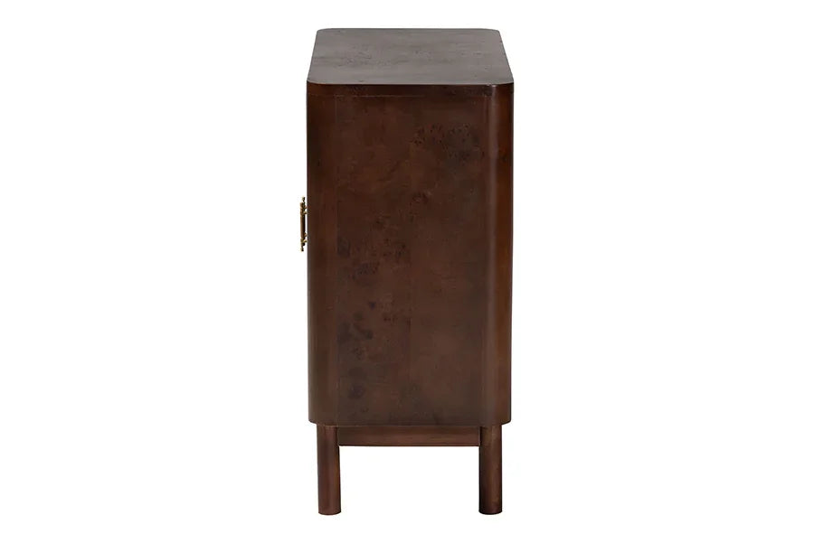 bali & pari Latika Real Burl Wood Storage Cabinet in Dark Walnut Brown - Modern Accent Cupboard with Double Doors and Brass Handles, Elegant Sideboard for Entryway, Living Room, or Dining Area FredCo
