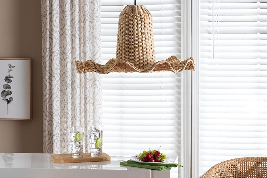 bali & pari Lavada Bohemian Natural Scalloped Rattan Pendant Lampshade FredCo