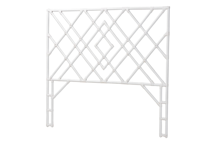 bali & pari Lavali Bohemian White Rattan Queen Size Standalone Headboard FredCo