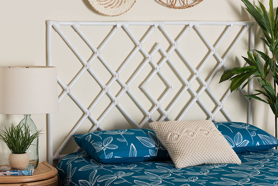 bali & pari Lavali Bohemian White Rattan Queen Size Standalone Headboard FredCo