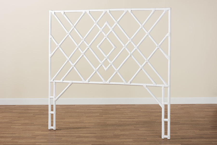 bali & pari Lavali Bohemian White Rattan Queen Size Standalone Headboard FredCo