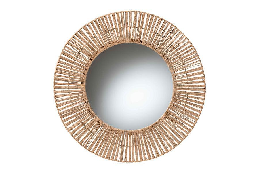 bali & pari Leala Modern Bohemian Metal and Natural Brown Seagrass Accent Wall Mirror FredCo