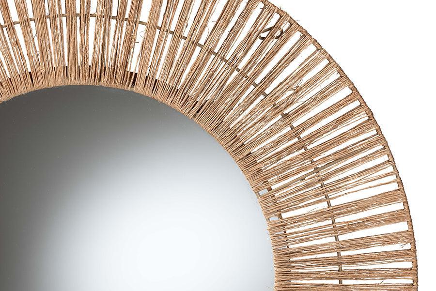 bali & pari Leala Modern Bohemian Metal and Natural Brown Seagrass Accent Wall Mirror FredCo
