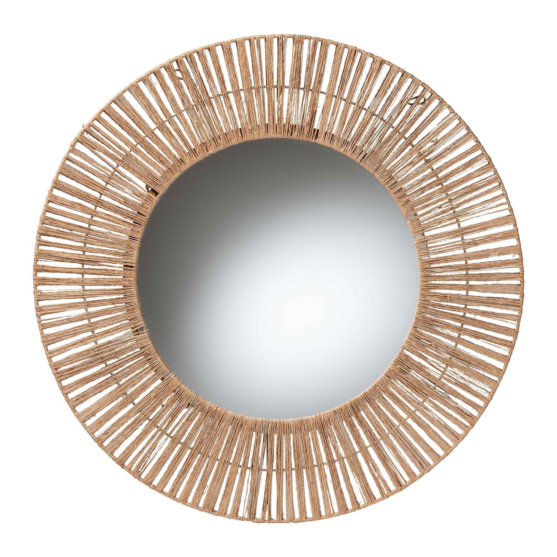 bali & pari Leala Modern Bohemian Metal and Natural Brown Seagrass Accent Wall Mirror FredCo