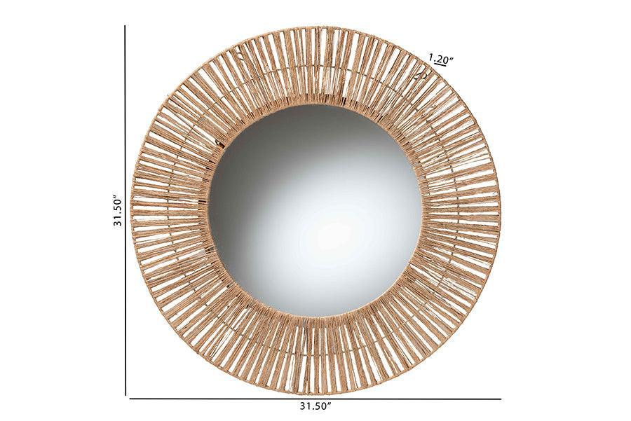 bali & pari Leala Modern Bohemian Metal and Natural Brown Seagrass Accent Wall Mirror FredCo