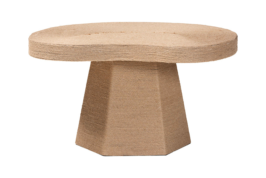 Bali & Pari Lenka Natural Jute Round Coffee Table – Handwoven Textured Cocktail Table with Sculptural Base FredCo