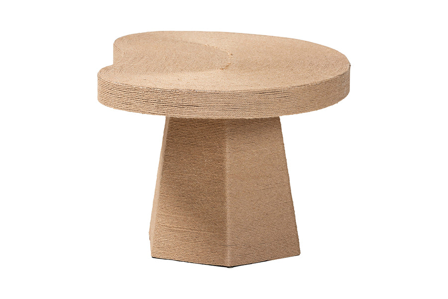 Bali & Pari Lenka Natural Jute Round Coffee Table – Handwoven Textured Cocktail Table with Sculptural Base FredCo